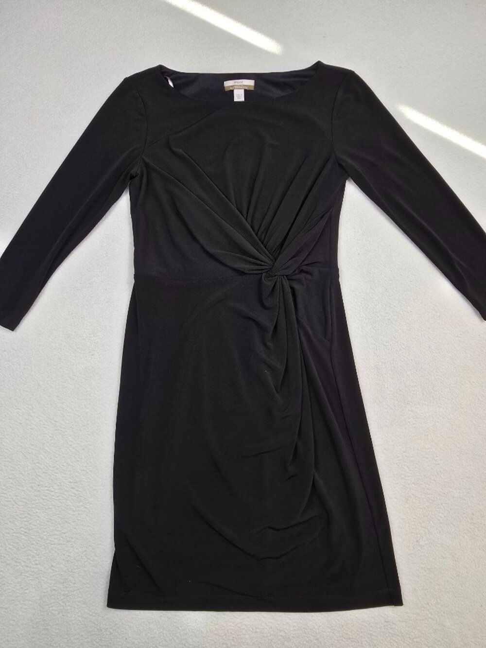 Muse Boston Proper Black Twist Front Wrap Dress Size 4 Cocktail LBD Long Sleeve